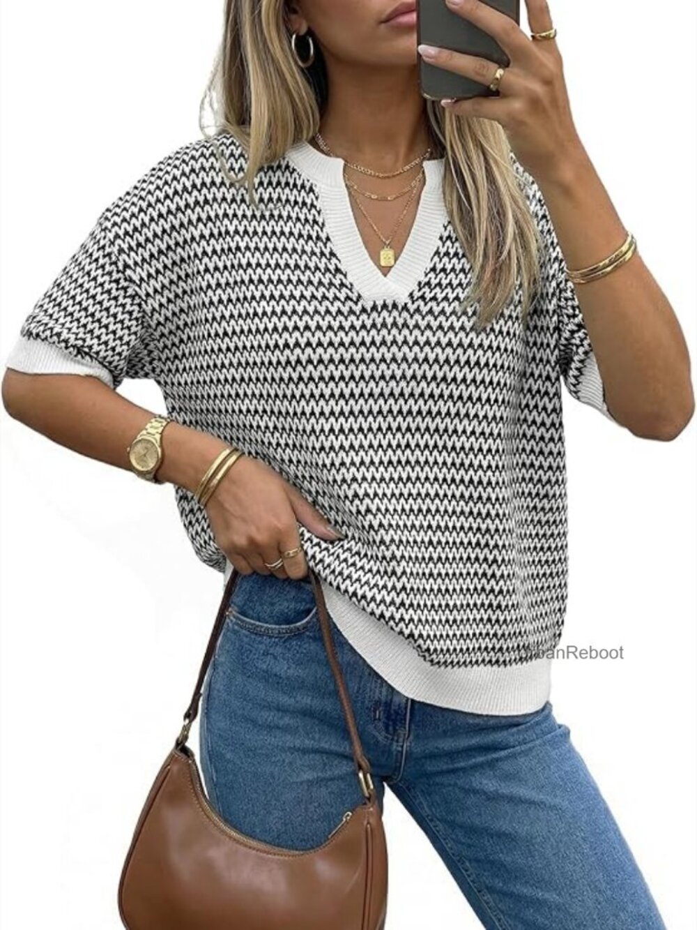 100% Cotton Polo V Neck Short Sleeve Pullover Sweater - Picture 1 of 7